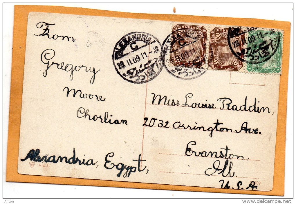 Alexandria Egypt 1909 Postcard Mailed To USA - 1866-1914 Khedivate Of Egypt