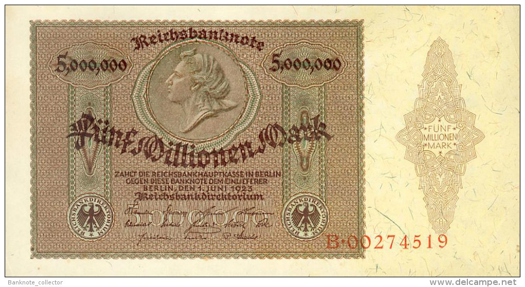 Deutschland, Germany - 5 Mio. Mark, Reichsbanknote, Ro. 88 ,  ( Serie B ) XF+ ( II+ ), 1923 ! - 5 Millionen Mark