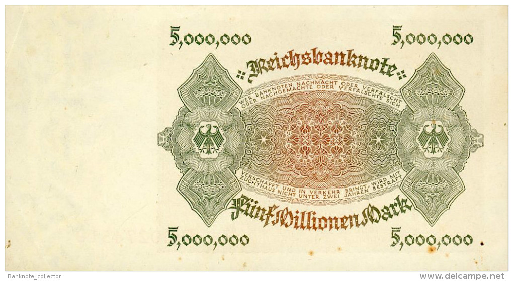 Deutschland, Germany - 5 Mio. Mark, Reichsbanknote, Ro. 88 ,  ( Serie B ) XF+ ( II+ ), 1923 ! - 5 Mio. Mark