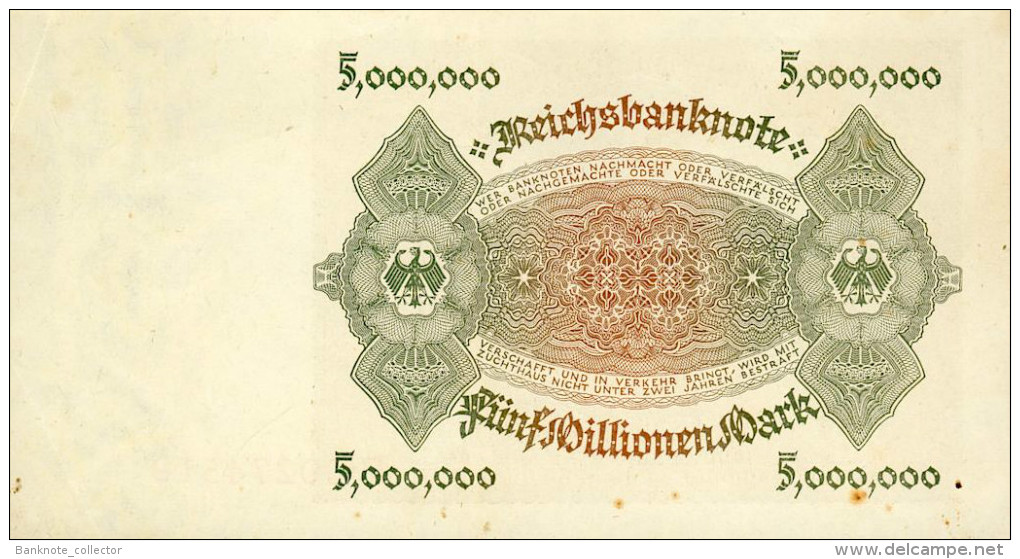 Deutschland, Germany - 5 Mio. Mark, Reichsbanknote, Ro. 88 ,  ( Serie B ) XF+ ( II+ ), 1923 ! - 5 Millionen Mark