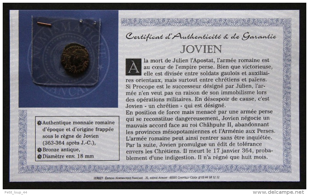 Pièce En Bronze Antique Jovien - Empire Romain - La Fin De L'Empire (363-476)