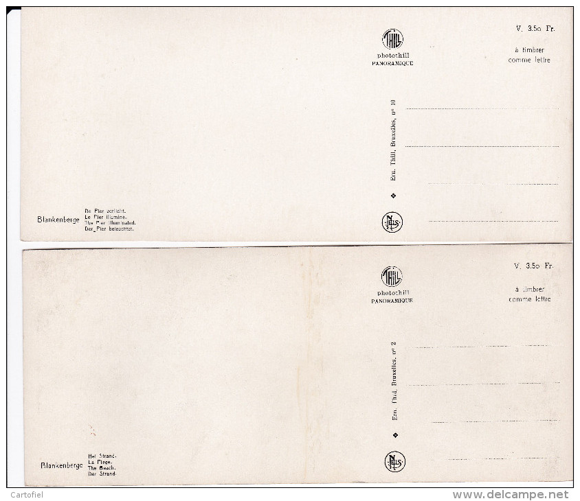 BLANKENBERGE-LOTJE-2-PANORAMAKAARTEN-PIER+STRAND-9 OP 21 CM-FOTOTHILL-JAREN 60-PERFEKTE-STAAT-ZIE 2 SCANS-MOOI ! - Blankenberge