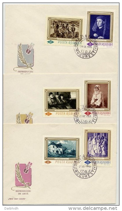 ROMANIA 1966 National GAllery Paintings Set On 3 FDCs.  Michel 2519-24 - FDC