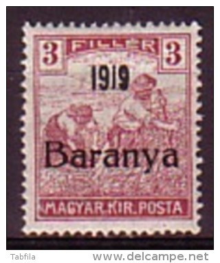 HONGRIE / BARANYA - 1919 - Timbres De Hongrie Surcharge "1919 Baranya" - 3 Fi ** MNH - Mi 19; Yv 10 - Baranya