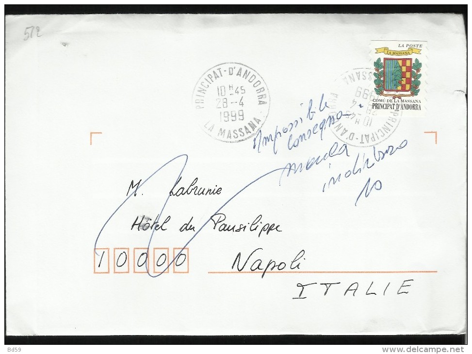 ANDORRE FRANCAIS 1999 Timbre Sur Lettre N°512 LA MASSANA - Briefe U. Dokumente