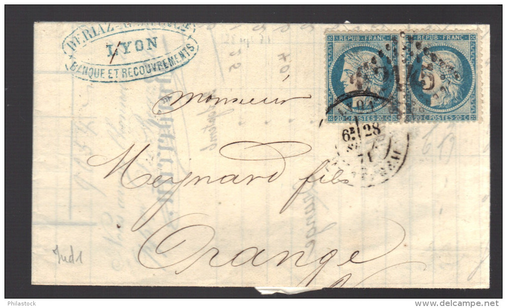 FRANCE N° 37 Paire Obl. S/Lettre Entiére GC 2145 Lyon - 1870 Siege Of Paris