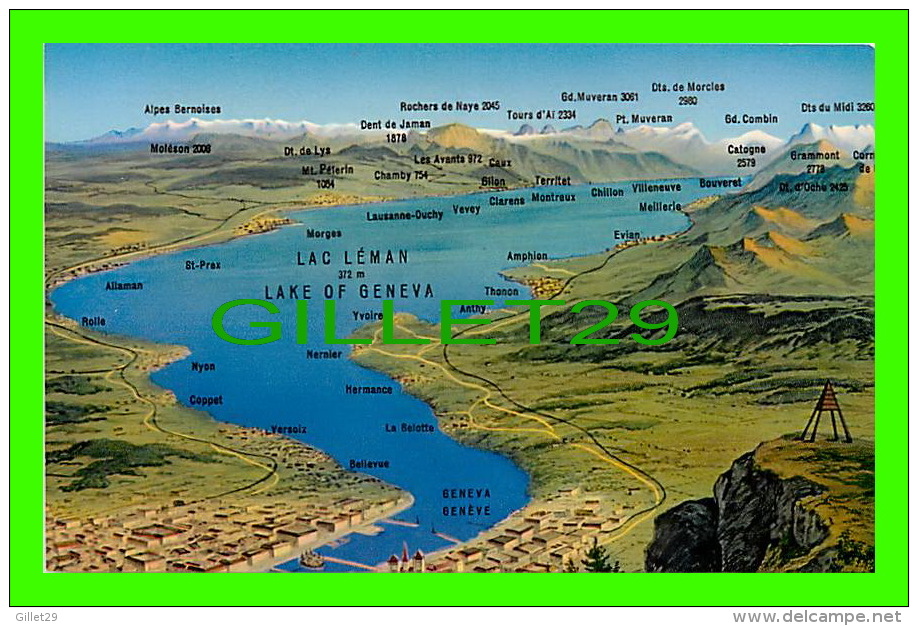 CARTE GÉOGRAPHIQUE - LAC LÉMAN DEPUIS GENÈVE, SUISSE - - Cartes Géographiques