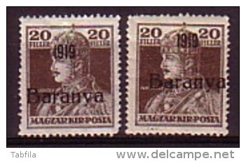 HONGRIE / BARANYA - 1919 - Timbres De Hongrie Surcharge "1919 Baranya" - 2 X 20 Fi * MH - Type L Et Ll -  Mi Lll Et 36; - Baranya