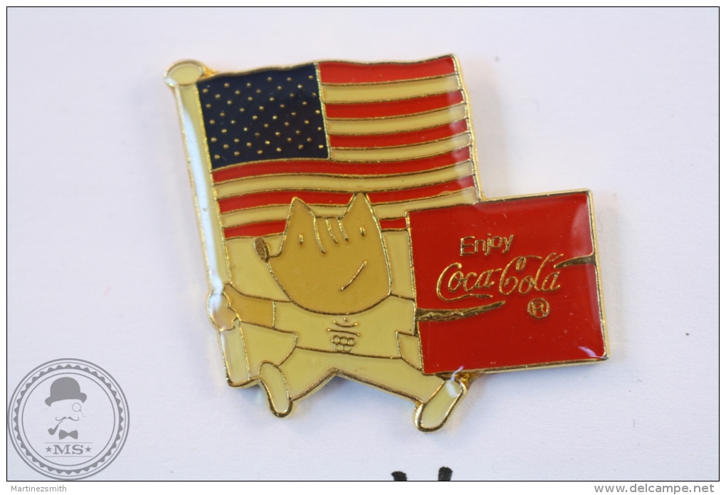 Coca Cola Olympic Games - Barcelona 92 Cobi Mascot With USA Flag  - Pin Badge #PLS - Coca-Cola