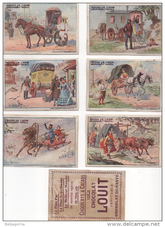 CHOCOLAT LOUIT - MOYEN DE TRANSPORT SUR TERRE - LOT DE  12 CHROMOS DOREE, SERIE COMPLETE,MAGNIFIQUE - Louit