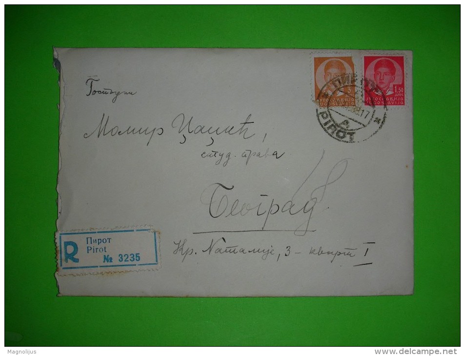 Yugoslavia Kingdom,vintage Cover,registered Letter,Pirot Postal Label,1.50 Dinar+3 Dinar Petar II Stamps - Storia Postale