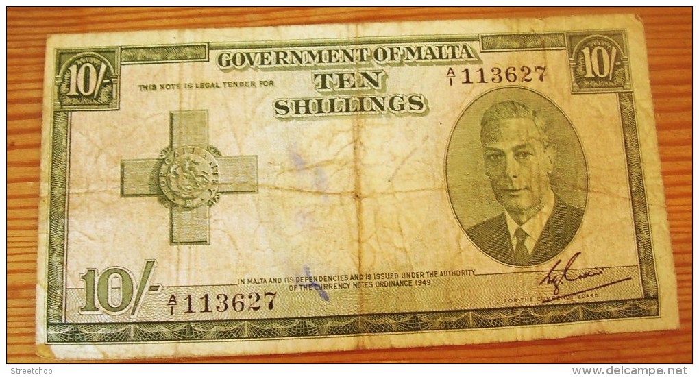 MALTA 10 SHILLINGS 1949 RARE - Malte