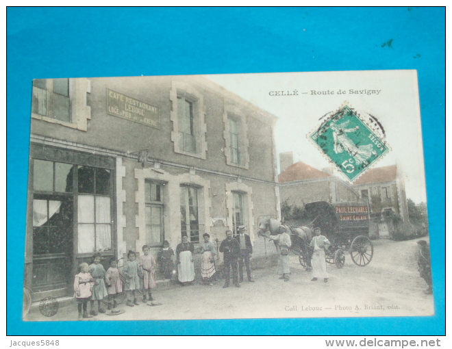 41) Cellé  - Route De Savigny ( Café Restaurant LEBOUC ) Attelage  - Année 1912 - EDIT- Lebouc - Autres & Non Classés