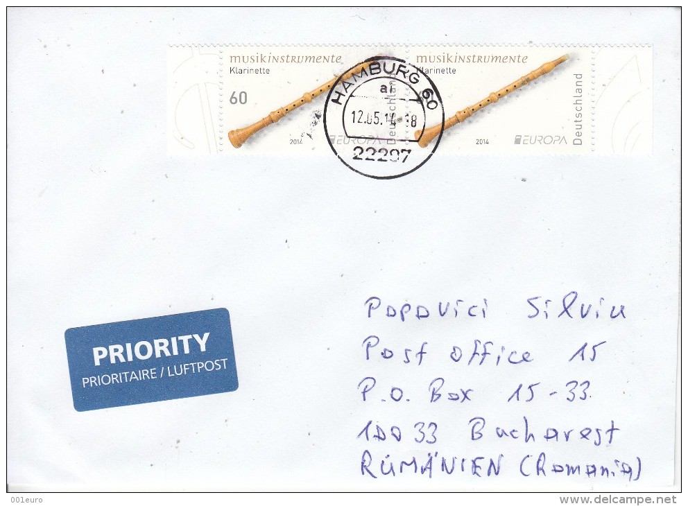 GERMANY 2014 : MUSIC, EUROPA C.E.P.T. On Cover Circulated To ROMANIA - Envoi Enregistre! Registered Shipping! - 2014