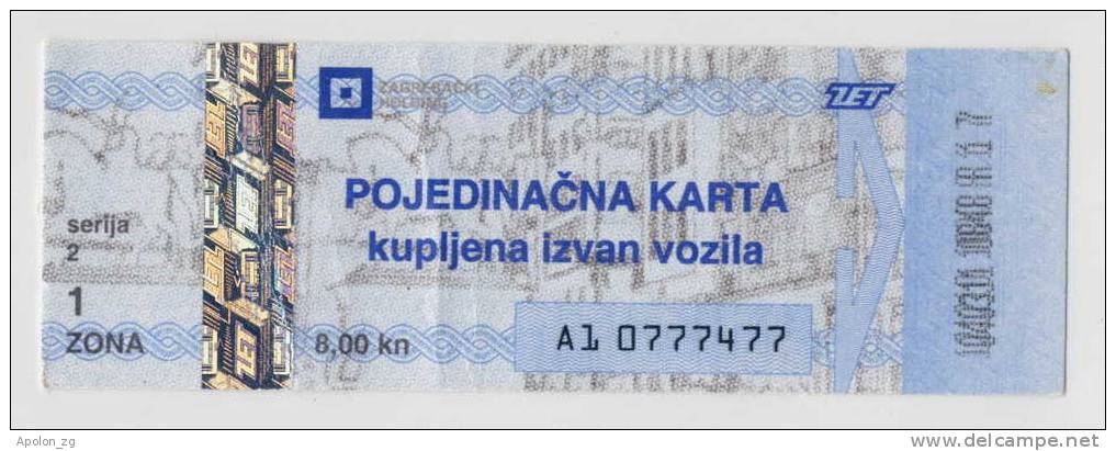 CROATIA -  KROATIEN:   Tram And Buss Ticket - ZET , ZAGREB . Fine Used. - Croatia