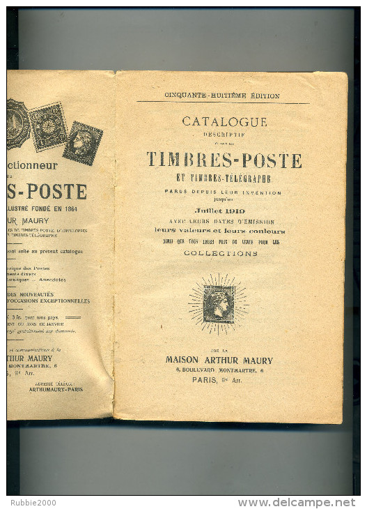 CATALOGUE DE TOUS LES TIMBRES POSTE JUILLET 1919 MAISON MAURY BOULEVARD MONTMARTRE A PARIS 58e EDITION - Altri & Non Classificati