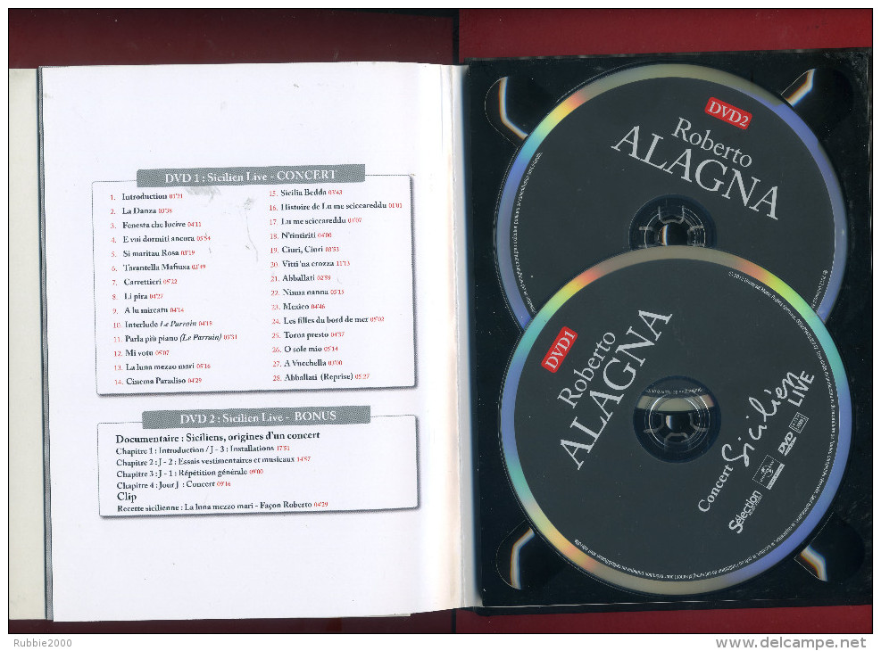 ROBERTO ALAGNA 2012 CD 1 CHANSONS POPULAIRES CD 2 OPERA CD 3 AIRS SACRES DVD 1 ET 2 SICILIEN LIVE - Musik-DVD's