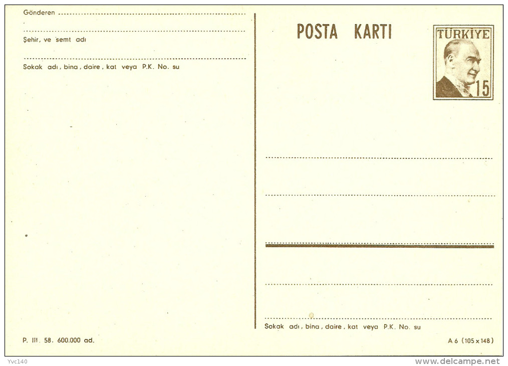 Turkey ; 1958 Postal Stationery - Ganzsachen