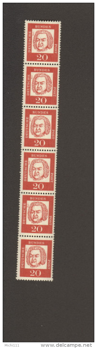 BRD Bedeutende Deutsche 6er Streifen Rollenmarke 20 Pfg Mi.Nr.352y 1000er Rolle ** MNH 2 Bilder - Rollo De Sellos