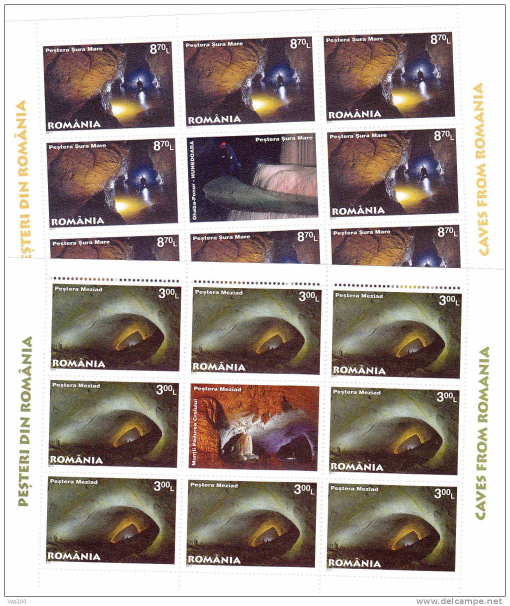 Grotte,Caves From Romania 2011 MNH 2X Minisheet 8 Stamps + Labels Rare!. - Neufs