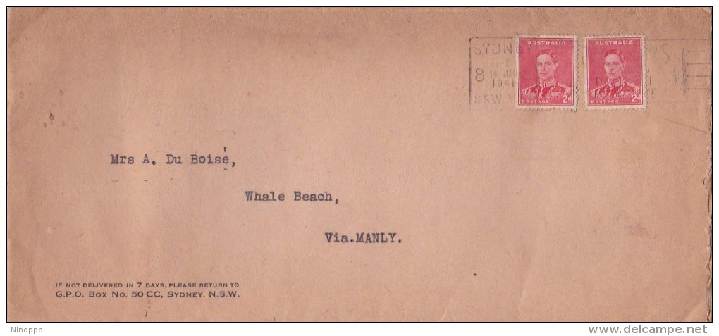 Australia 1941 Mail From Sydney To Whale Beach 2x2d King George - Briefe U. Dokumente