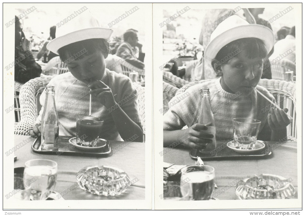 REAL PHOTOS, Boy Drinking Juice, Jus Garçon Potable,  2 Old Photo - Altri & Non Classificati