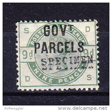 1883 SG 063 * Queen Victoria 9 D. Green Aufdruck GOVt PARCELS (SPECIMEN Doppelt Druck Abart) - Ungebraucht