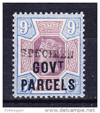 1887/90 SG 067 * Queen Victoria 9 D. Purple & Blue Aufdruck GOVt PARCELS + SPECIMEN - Nuovi