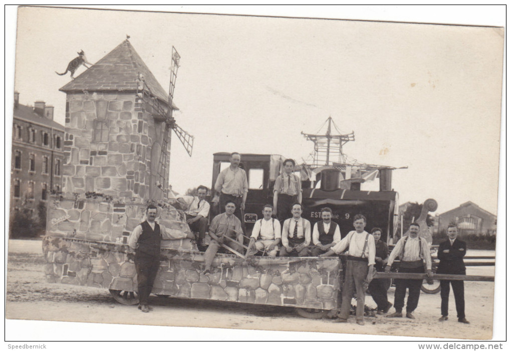 23744- Chalons Sur Marne -carte Photo Carnaval Char Train Locomotive Moulin Militaire Soldat- Caserne - Boulve? - Châlons-sur-Marne