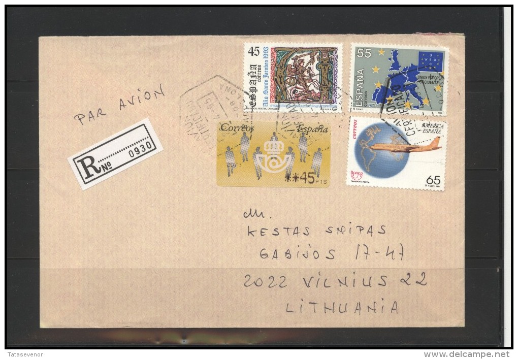 SPAIN Brief Postal History Envelope ES 008 ATM Automatic Stamps European Union Aviation Plane - Covers & Documents
