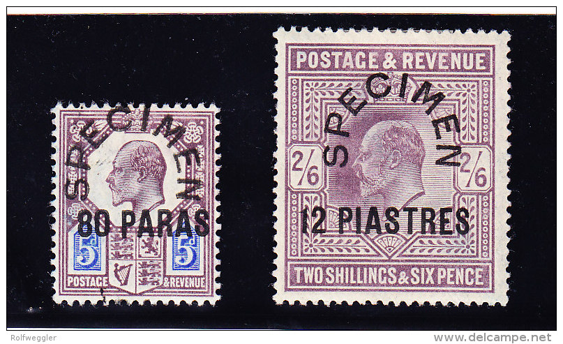 Britisch Levant 1902/05 King Edward VII 80 Paras Auf 5 D. Specimen Und 12 Piastres Auf  2/6 Specimen Beide * - Unused Stamps