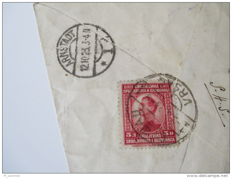 Jugoslawien / Serbien 1923 R-Brief Nach Deutschland Vrsac - Arnstadt. Rekomandiert. Stempel: K - Cartas & Documentos