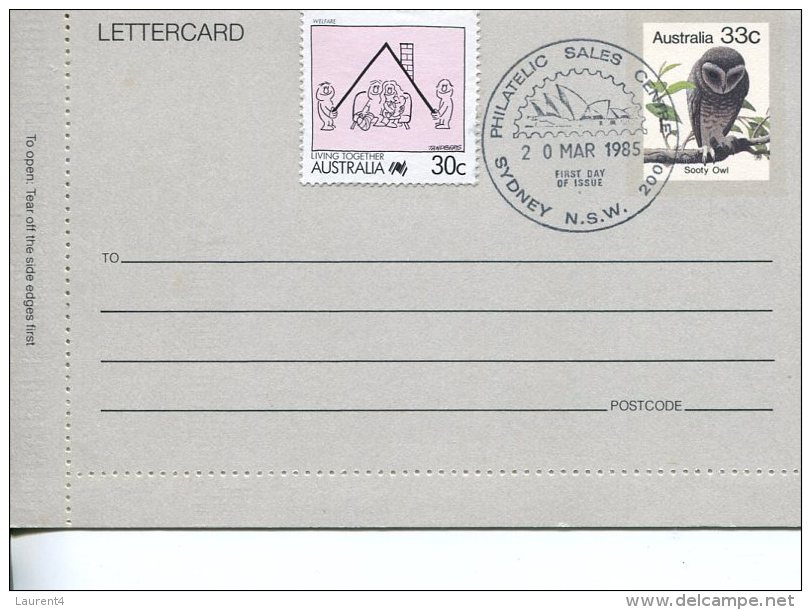 (PH 361) Australia - 33 Cent Owl Lettercard + Additional 30c Living Together Stamp - Errors, Freaks & Oddities (EFO)