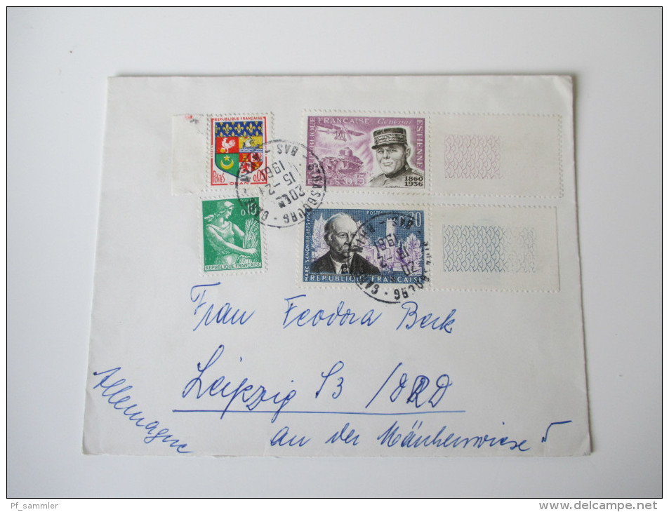Frankreich 1961 Nr. 1323 U. 1324 Bogenrand / Leerfeld! Mischfrankatur - Lettres & Documents