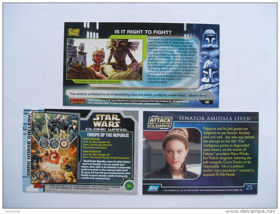 3 Cartes STAR WARS  N° 25, 46 Et 81 - Clone Wars / Attack Of The Clones - Topps Trading Cards - Star Wars