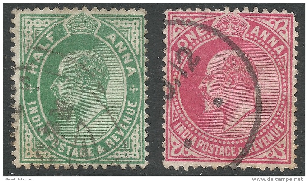 India. 1906-07 King Edward VII, ½a, 1a Used. SG 149, 150 - 1902-11 King Edward VII