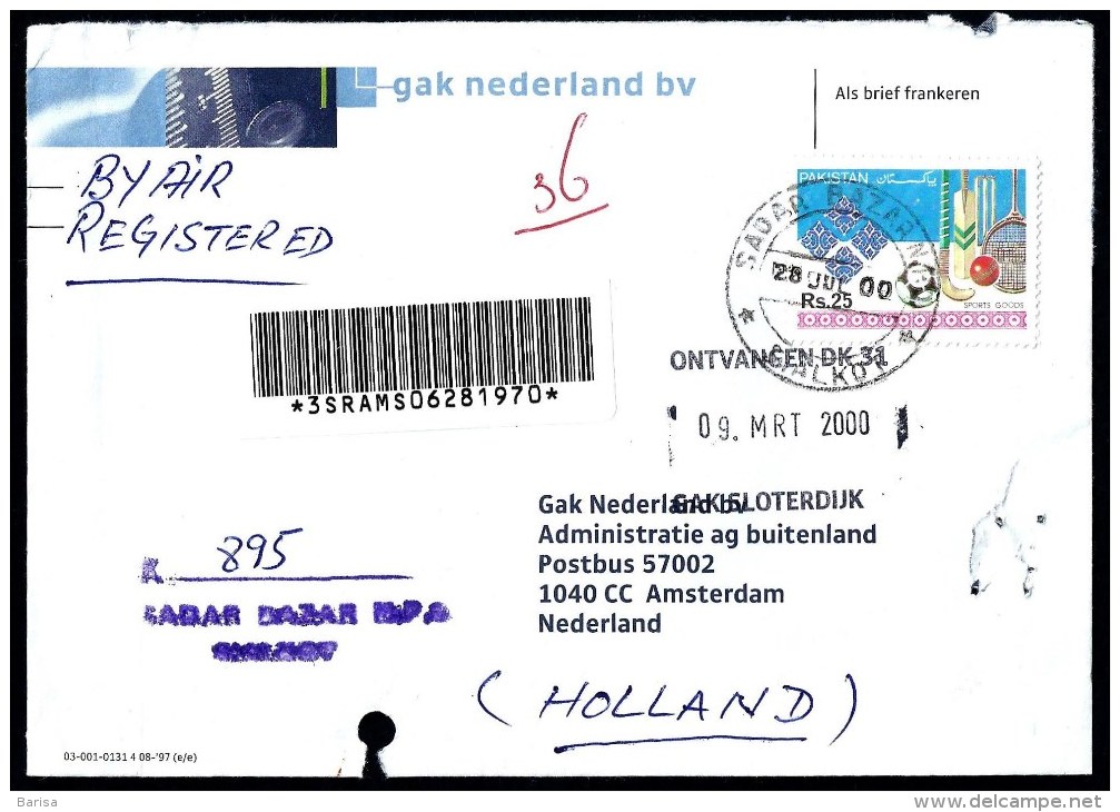 Pakistan: Air Mail, Registered Cover Sent From Sialkot To Netherland - Pakistán