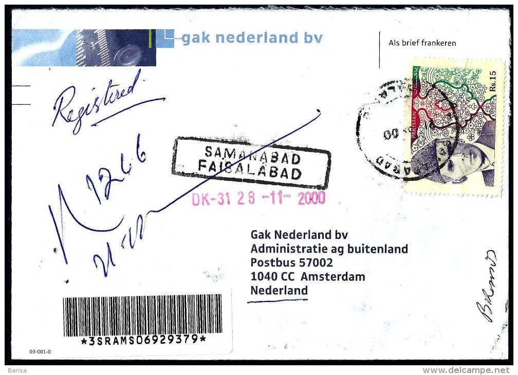 Pakistan: Registered Cover Sent From Samanabad To Netherland, 21-11-2000 - Pakistan
