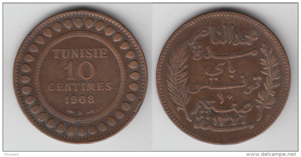 ****  TUNISIE - TUNISIA - 10 CENTIMES 1908 A  BRONZE **** EN ACHAT IMMEDIAT !!! - Túnez