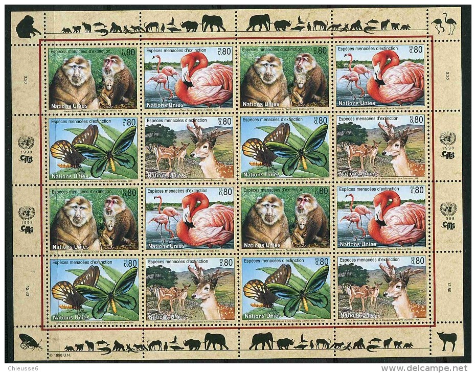 Nations Unies - Genève** N° 349 à 352 En Feuille -  Espèces Animales Menacées (VI) - Hojas Y Bloques