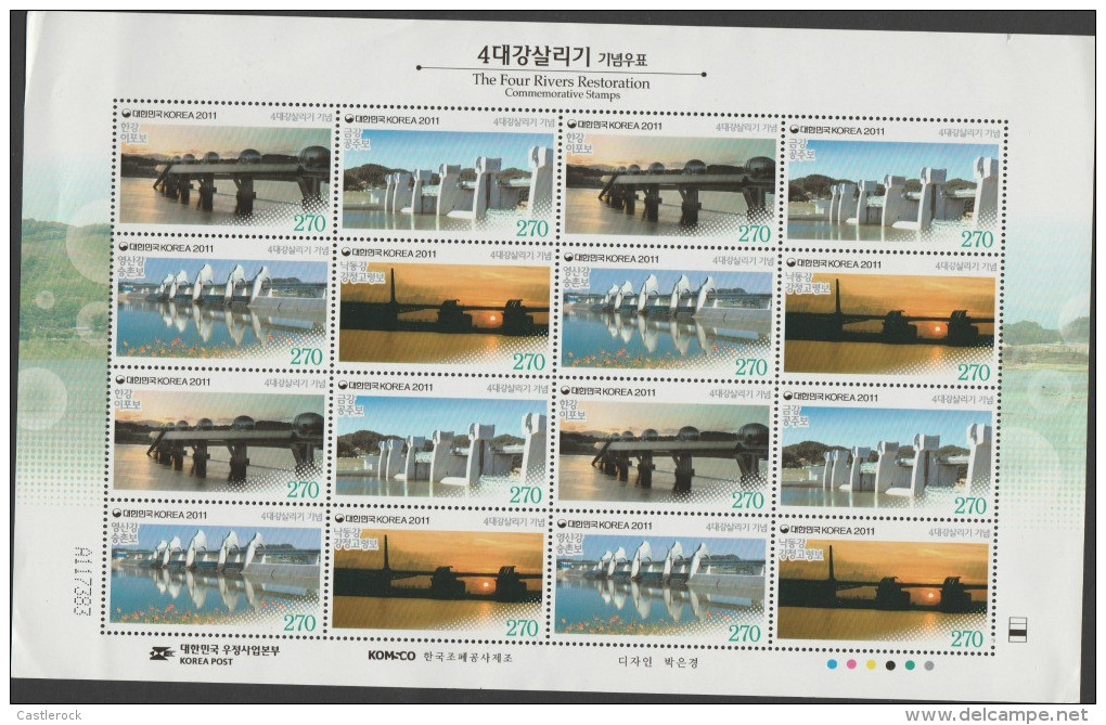 O) 2011 KOREA, BRIDGES, RIVER, BLOCK LIGHTLY FOLD, MNH - Korea (...-1945)