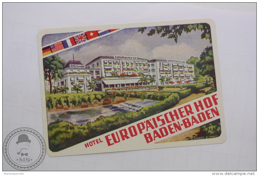 Hotel Europaischer Hof, Baden Baden - Germany - Original Hotel Luggage Label - Sticker - Hotel Labels