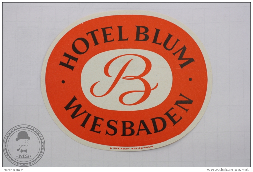 Hotel Blum, Wiesbaden - Germany - Original Hotel Luggage Label - Sticker - Etiquettes D'hotels