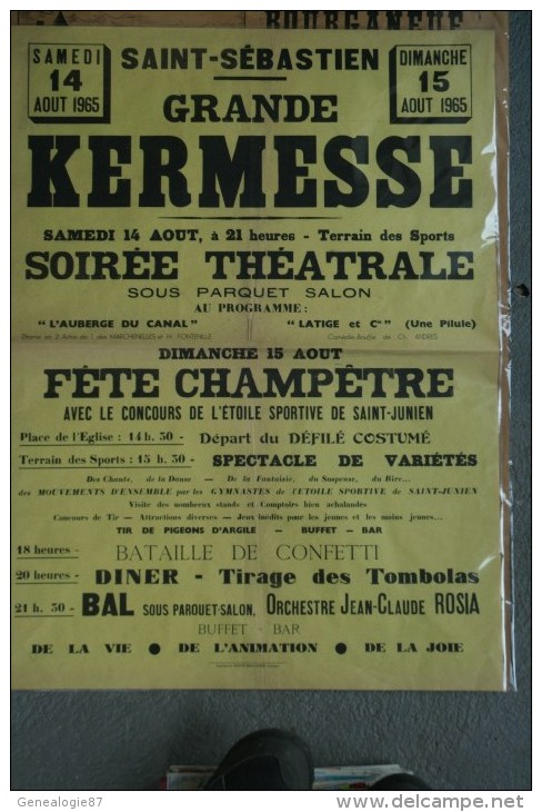 23 - ST SAINT SEBASTIEN - TRES BELLE AFFICHE GRANDE KERMESSE 15 AOUT 1965- FETE CHAMPETRE AVEC SAINT JUNIEN 87 - Posters