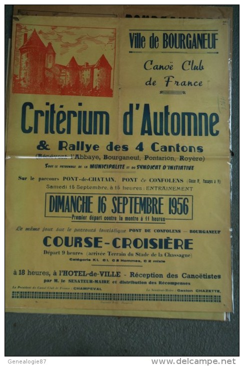 23 - BOURGANEUF- TRES BELLE AFFICHE CRITERIUM D' AUTOMNE CANOE CLUB - 16-9-1956-IMPRIMERIE ROUER- CHAMPEVAL- G. CHAZETTE - Affiches