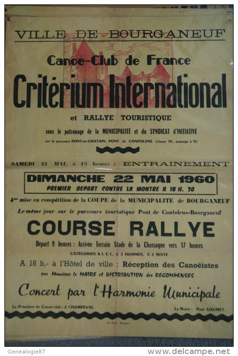 23 - BOURGANEUF - TRES BELLE AFFICHE - CRITERIUM INTERNATIONAL CANOE CLUB - 22 MAI 1960-PAUL GAUMET- CHAMPEVAL ROUER - Plakate