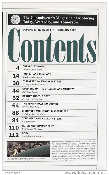 Automobile Quarterly - 33/4 - February 1995 - Transportation