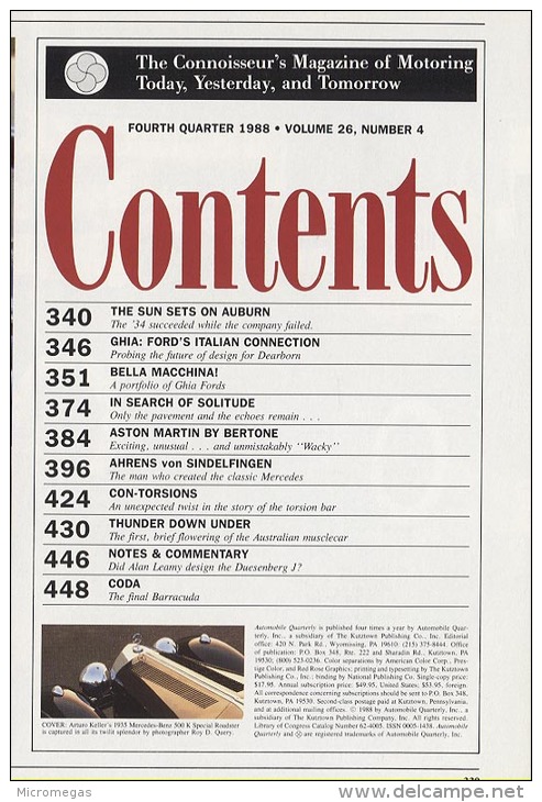 Automobile Quarterly - 26/4 - 1988 - Verkehr