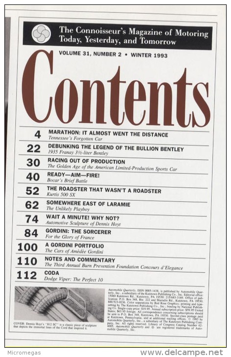 Automobile Quarterly -31/2 - 1993 - Transportation