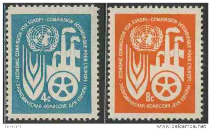 United Nations New York 1959 Mi 78 /9 YT 68 /9 Sc 71 /2 ** Emblems U.N. Industry, Agriculture /  UNO-Emblem - Ongebruikt